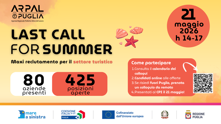 “LAST CALL FOR SUMMER”: IN TUTTI I CENTRI PER L’IMPIEGO MAXI RECLUTAMENTO NEL SETTORE TURISTICO